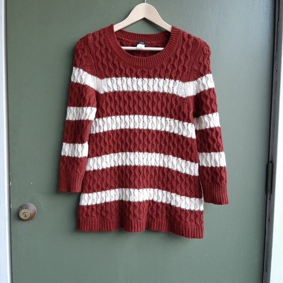 J.Crew Sweater 100% Merino Wool Chunky Cable Knit Wide Stripes Size S - Picture 11 of 13